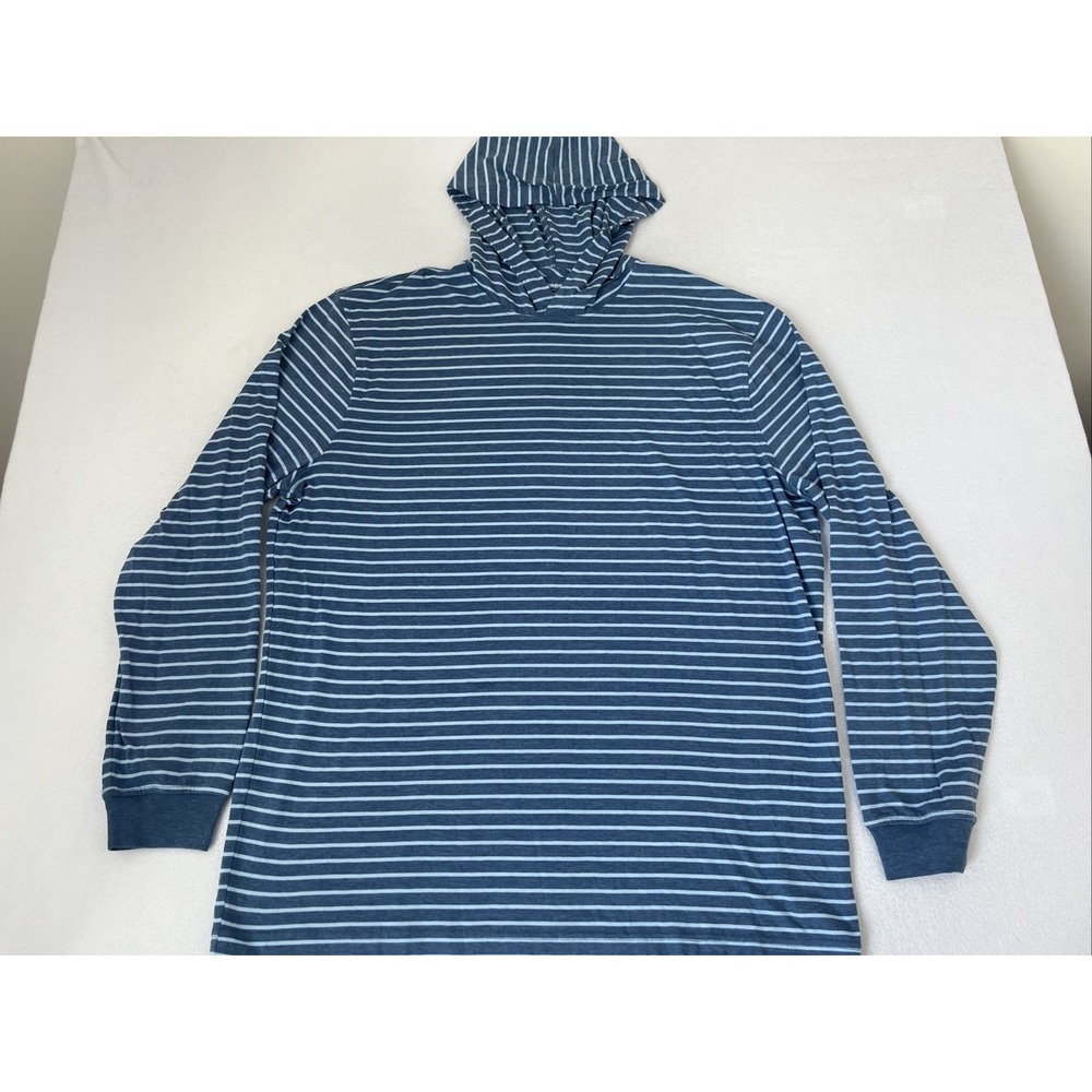 J. Crew Mens Blue Striped Cotton Blend Jersey Hooded Long Sleeve Tee XL